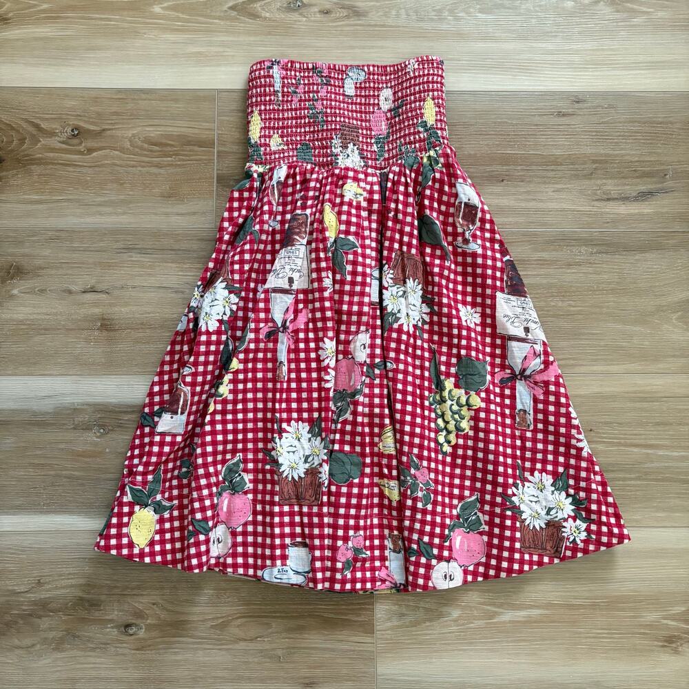 Urban Outfitters BDG Juliana Smocked Strapless Mini Dress Picnic Spread XS